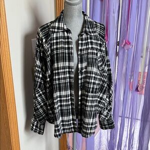 Free People We the Free Black and White Plaid Shirt